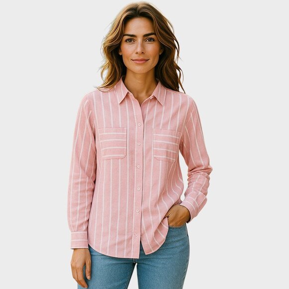 G by Giuliana Shirt Womens Small Pink Striped Button Front Casual Soft Everyday - Picture 1 of 16